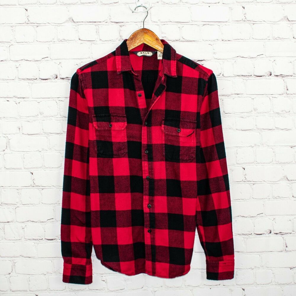 Salt Valley Red Buffalo Plaid Button up Flannel Shirt Cotton Size XS